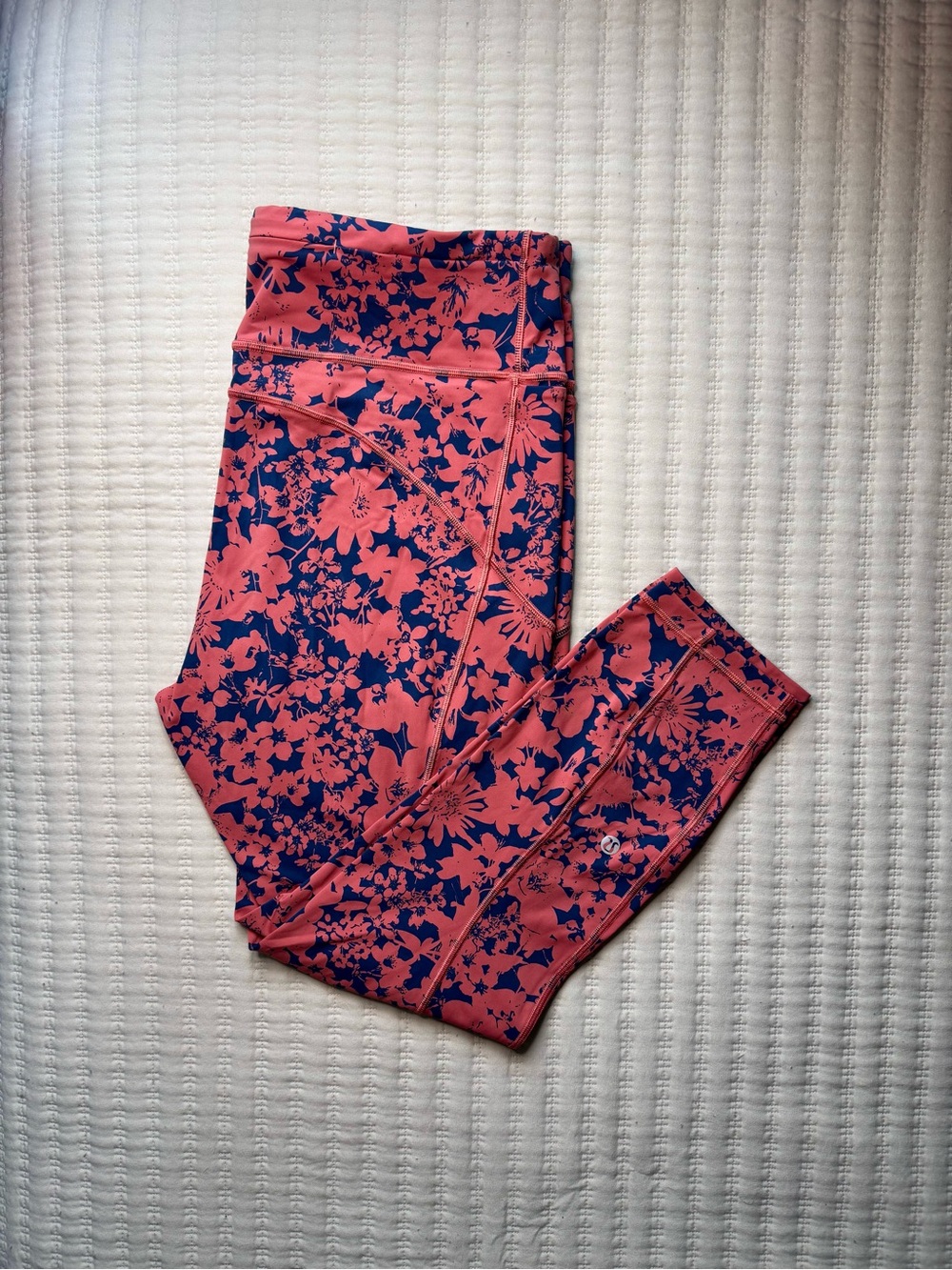 Lululemon Final Lap 23” Crop Leggings in Efflorescent Dark Canyon Blue & Coral